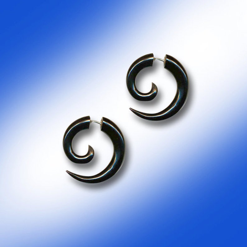 Fake Gauge Earrings, Small Spiral, Black Horn, Fake Gauge Earrings, Tribal Earrings, Tribal Earrings Organic, Plugs, BOHO, Cheaters H26 image 3