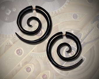 Double Spirals Large - Fake Gauges, Fake Plugs, Handmade Horn Earrings  - H14