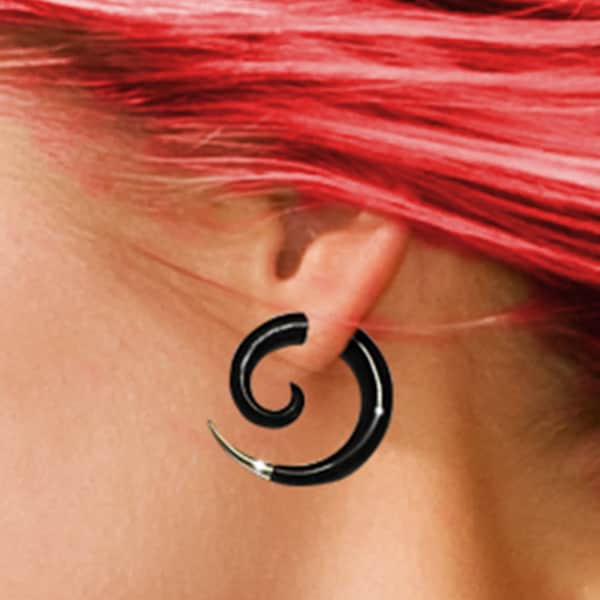 Small Silver Tipped Spiral , Fake Gauges, Tribal Horn Earrings, Fake Gauge Earrings, Tribal Jewelry, BOHO, Eco Friendly, Organic, H17