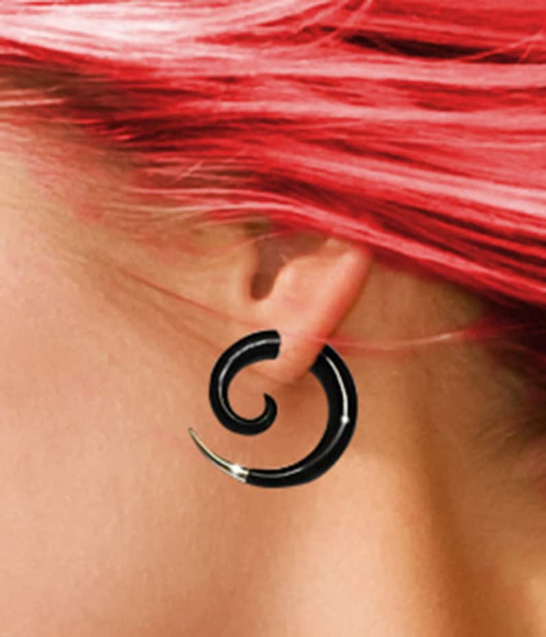 Fake Gauge Earrings Small Silver Tipped Spiral Sarahs Curls Etsy