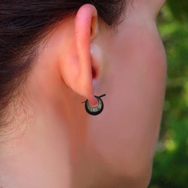 Wooden Post Earrings, Mini Hoops, Eco-Friendly, Dark Tropical Wood, Tribal Earrings,  WP10