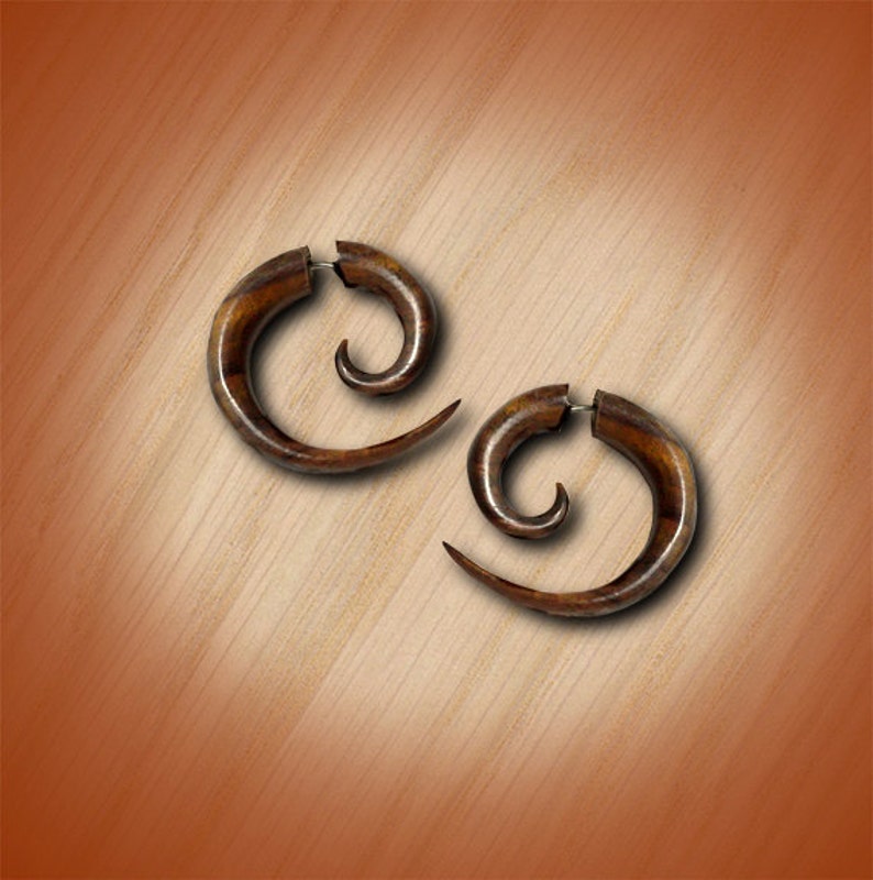 Fake Gauges Small Wood Spirals Hoops Tribal Earrings Fake Etsy