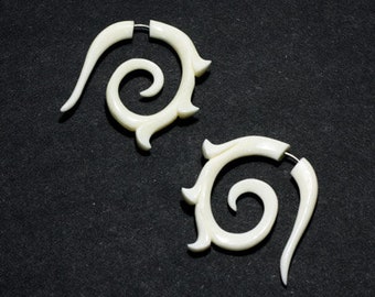 White Bone, Fake Gauge Earrings, Fake Gauges, Large Double Spirals, Tribal Jewelry, BOHO Earrings, B31