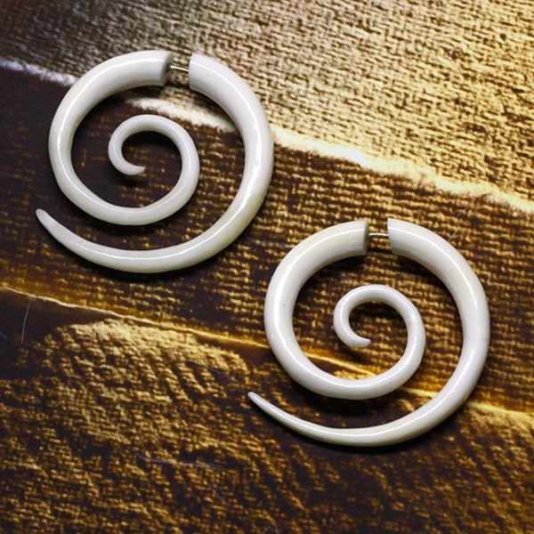 Tribal Jewelry, Large Tribal Spirals, Fake Gauges, Eco-Friendly, Organic, Split, Expanders, Plugs, Bone Earrings - B05