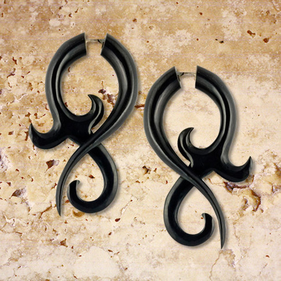 Allure Twists, Fake Gauges Earrings, Black Horn Jewelry, Tribal Jewelry