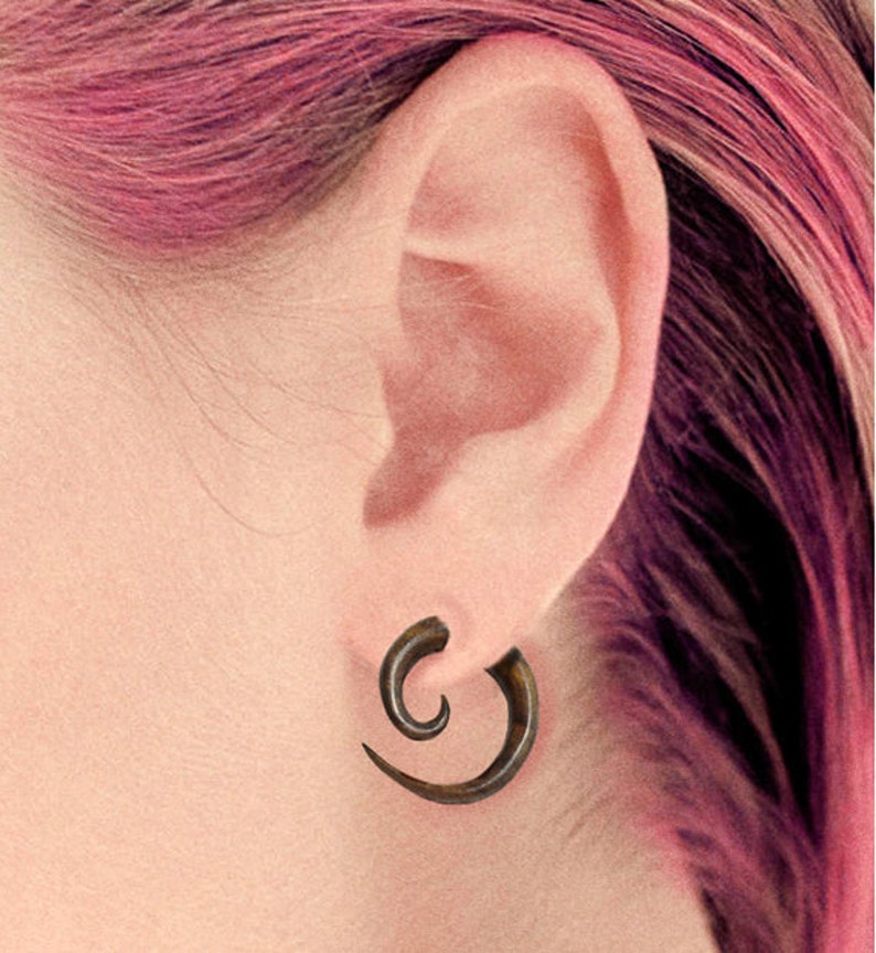 Fake Gauges Small Wood Spirals Hoops Tribal Earrings Fake Etsy