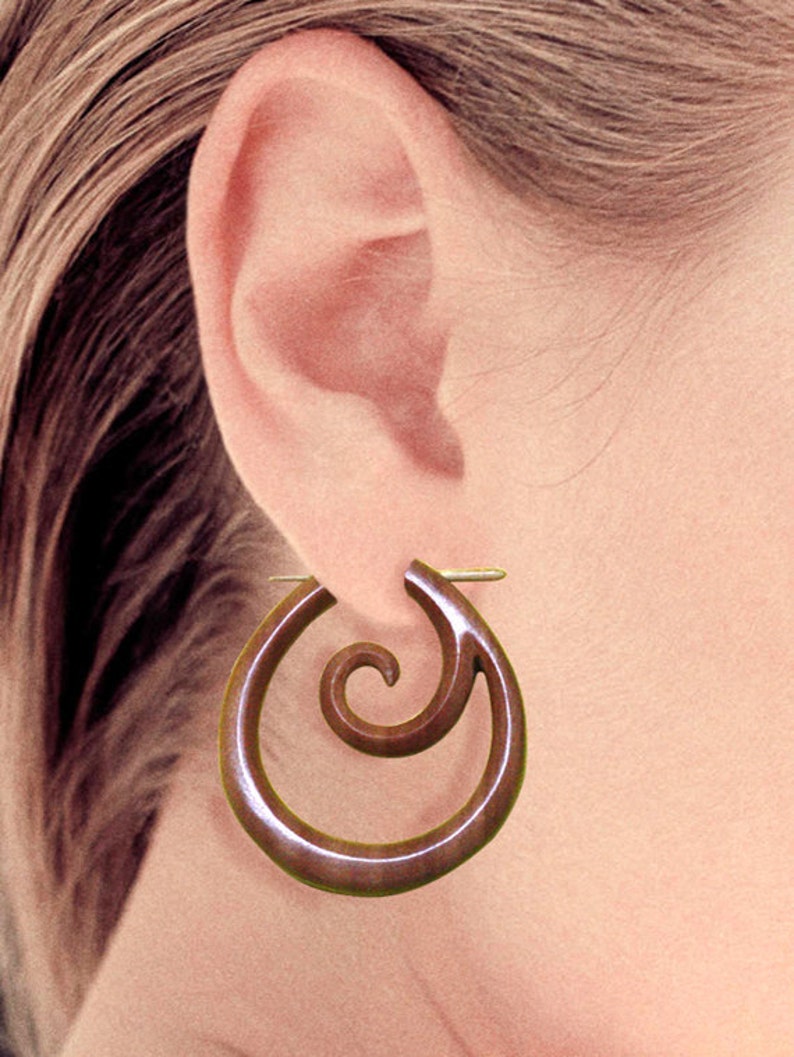 Hoop Post Earrings Oceania Hoops Tropical Wood Fake Plugs Etsy
