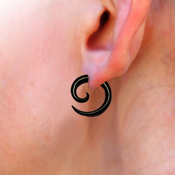 Small Tribal Spirals - Fake Gauge, Hoop Earrings, Split, Expanders, Faux, Cheaters, Organic, Handmade, Horn, H26