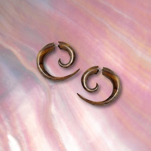 Fake Gauge Small Wooden Spiral, Wooden Earrings, BOHO, Organic, Split, Tribal Earrings, W11