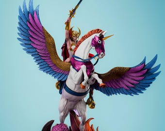 Warrior Princess on Horse STL | 3D Print Figurine Mounted Hero Statue for Resin Display | Epic Ride Scene | Instant Download Stl File