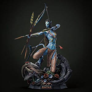 Blue Jungle Archer STL | Tribal Alien Hunter 3D Print Figurine | Forest Female Warrior | Fantasy Sci Fi Archer Statue