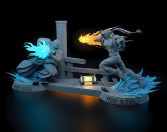Diorama de dos rivales marciales (STL) / Figura de lucha impresa en 3D para resina y FDM / Resultado de exhibición de choque icónico / Descarga instantánea de archivo STL