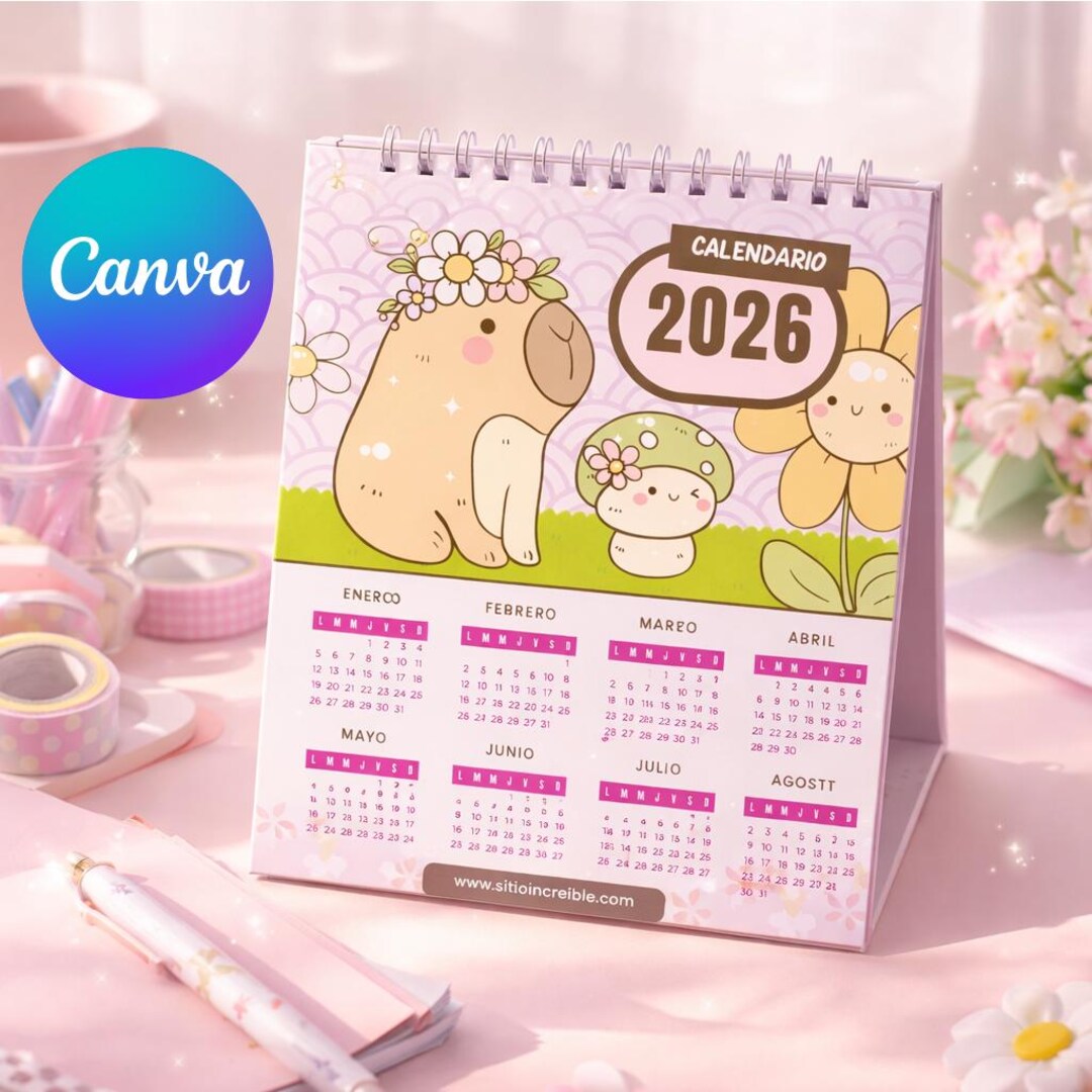 Kawaii 2026 Calendar Printable | Cute Puppy & Mushroom Design ...
