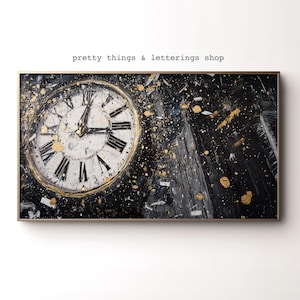 NYE Frame TV Art, New Years Eve Clock, Black and Gold Abstract Painting, Digital Download, Samsung Frame TV Art