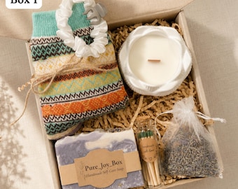 Handcrafted Self-Care Gift Box, Soy Candle, Soap & Spa Treats, Thinking of You Gift for Her
