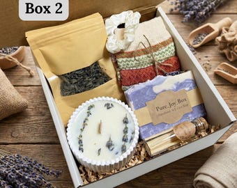 Handmade Lavender Spa Gift Box, Soy Candle, Natural Soap