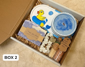Coastal Duck Gift Box, Hand-Painted Dish, Lavender Soap, Self Care