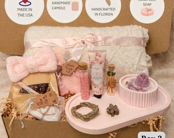 Handmade Relaxation Gift Box, Cozy Blanket, Rose Candle, Soap, Skincare Set