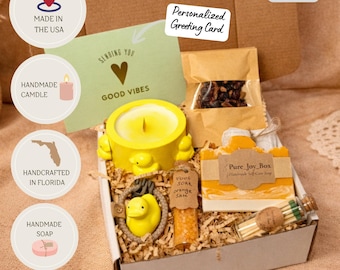 Handmade Duck Self-Care Box, Lemongrass Candle, Artisan Soap, Cozy Socks
