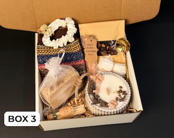 Handmade Self Care Gift Box, Coffee Scented Candle, Cozy Socks, Tea