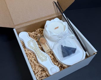 Handmade Meditation Ritual Box, Lotus Candle, Nag Champa Incense