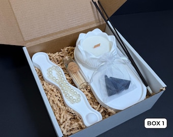 Meditation Self-Care Gift Box, Lotus Candle, Nag Champa Incense, Foot Soak