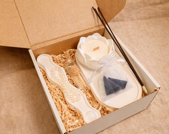 Lotus meditation candle,Meditation Gift Box,Relaxation Gift Set,Self Care Gift for Her, Candle Gift Set,Stress Relief Gift,Wellness Box