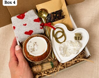 Coconut Soy Candle Spa Basket, Personalized Self Care Gift Box, Cozy Care Package, Relaxation Gift For Women