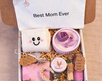 Self Care Relaxation Spa Box for Mom, Rose Scented Bath Products
