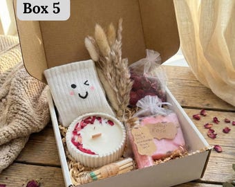Handmade Valentines Gift Box, Soy Candle, Rose Soap, Self-Care Basket