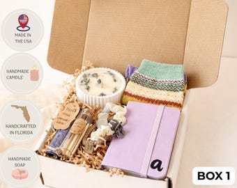 Handmade Lavender Self Care Gift Box, Cozy Relaxation Spa Set, Journal
