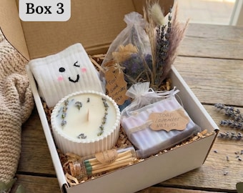 Handmade Lavender Self-Care Gift Box, Relaxation Spa Set, Birthday Candle
