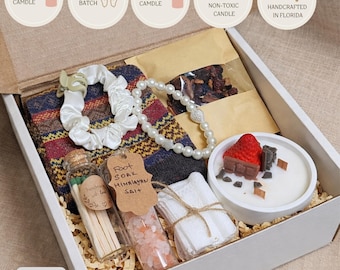 Unique Handmade Housewarming Gift Box, Cozy New Home Gift for Her with Candle, Tea and Socks, Self Care Relaxation Set