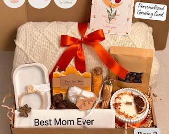 Best Mom Ever Gift Box, Self Care Spa Gift Set for Mom, Cozy Blanket Gift Basket, Birthday Gift for Her, Relaxation Care Package
