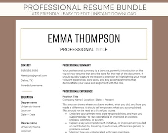 ATS Resume Template Bundle | Editable Cover Letter (Instant Download)