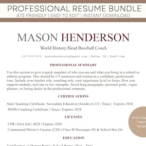 Modèle de CV pour enseignant de la maternelle à la 12e année | CV d'éducateur convivial ATS (téléchargement instantané)