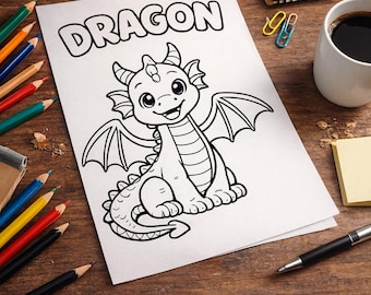 Dibujos para colorear de criaturas fantásticas / 18 hojas para colorear de dragones, unicornios y hadas / Actividad imprimible para niños / Descarga instantánea