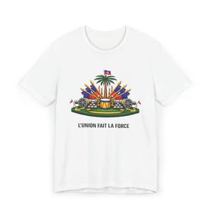 Haiti Coat of Arms T-Shirt | L'union Fait la Force Haiti Flag Emblem