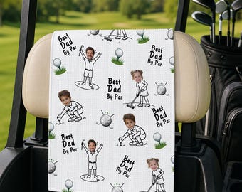 Spersonalizowany ręcznik golfowy, spersonalizowany ręcznik „Best Dad By Par” ze zdjęciem dziecka, prezent na Dzień Ojca od dzieci, prezent urodzinowy dla dziadka, prezent dla taty