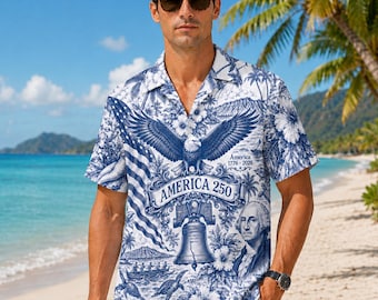 Camisa hawaiana del 250 aniversario de Estados Unidos, 1776-2026, camisa patriótica vintage con botones, camisa de celebración de EE. UU., regalo familiar a juego para el 4 de julio.