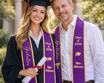Estola de graduación personalizada con tu diseño, banda de graduación con logotipo y texto personalizados, estola de la promoción de 2026, regalo único para graduados, regalo de recuerdo