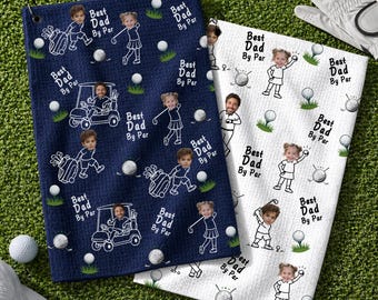 Spersonalizowany dziecięcy ręcznik golfowy ze zdjęciem dla taty, spersonalizowany ręcznik z nadrukiem Best Dad By Par z twarzą, prezent na Dzień Ojca dla taty, prezent dla męża, prezent dla taty