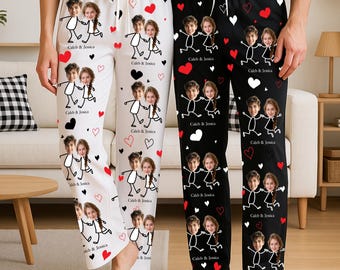 Pijamas personalizados para parejas, con foto personalizada, regalo de San Valentín personalizado, pijamas divertidos a juego.