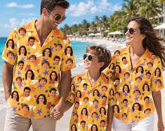 Camiseta personalizada para vacaciones familiares en la playa con foto, camisas hawaianas con foto personalizada, ropa a juego para grupos, regalo de fiesta de verano para parejas.