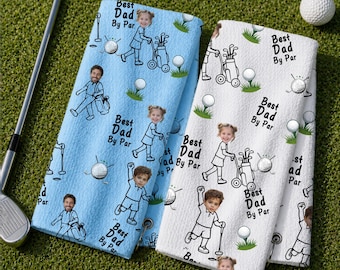 Spersonalizowany ręcznik golfowy ze zdjęciem i twarzą, najlepszy prezent dla taty, spersonalizowany prezent na Dzień Ojca od dzieci, zabawny prezent dla dziadka męża