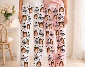 Pantalones de pijama personalizados con foto, pijama personalizado con foto "La mejor mamá del mundo", regalo para el Día de la Madre, ropa de estar por casa única para mujer, regalo personalizado para mamá