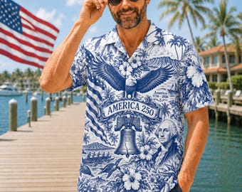 America 250 Hawaiian Shirt 1776-2026, Patriotic Vintage Button Down, USA 250th Anniversary Shirt, 4th of July Family Matching Gift