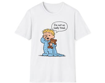 Lustiges "Ich bin nicht wirklich müde" Cartoon T-Shirt • Schläfriges Humor-Grafik-T-Shirt