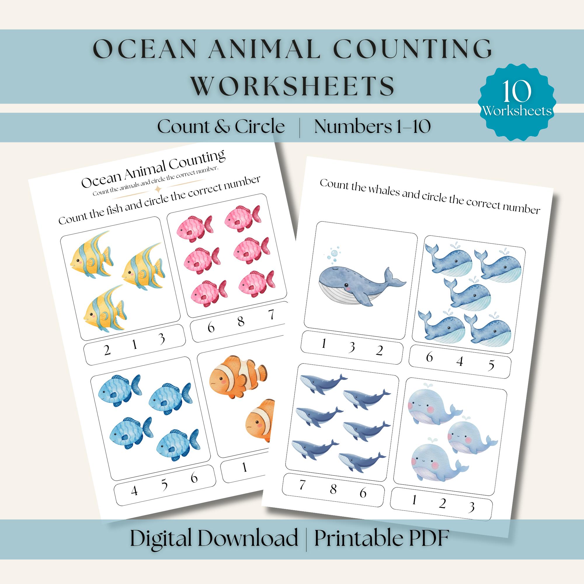 Ocean Animals Counting Worksheets | Count & Circle Numbers 1–10 ...
