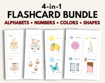 Preschool Flashcards Bundle | Alphabet, Numbers 1–20, Shapes & Colors | Homeschool Printable | Toddler Activities